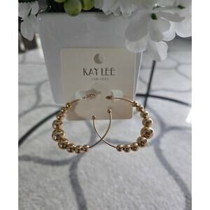 Kay Lee Gold Beaded Hoop Earrings New